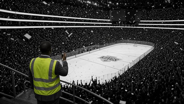 The auditor at the rail during a goal celebration