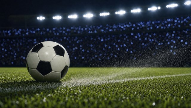 The ball on the grass with a comet tail