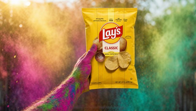 A colored hand holding a clean yellow bag