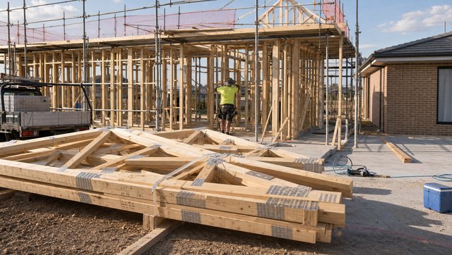 The yard, the trusses and the frame